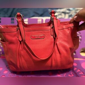 Coach Medium Leather Shoulder Bag. Pink/bright coral